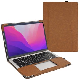 TYTX Compatible with MacBook Air 13 Inch Leather Case, for Model A2337 M1 A2179 A1932 2018-2021 Retina Display Touch ID, PU Leather Laptop Case with Pocket for Papers and Pen Holder, Brown
