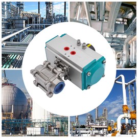 1 Inch Pneumatic Ball Valve, Single Acting Air-Operated Stainless Steel Ball Valve Three-Piece Pneumatic Ball Valve DN25, NPT Threaded (Green)