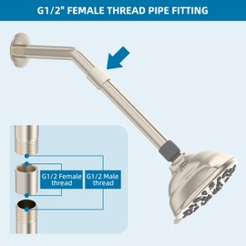 iFealClear Brass Pipe Fitting 1/2 inch G Female Thread, Shower Coupling, Shower Head Adapter, G1/2 IPS Thread Converter for Bathroom Pipe, Hose Extender, Home Plumbing, Extra Washer, Brushed Nickel