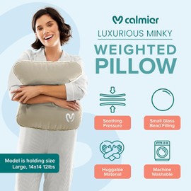 Calmier Weighted Pillow (6 lb) – Glass Bead Sensory Pillows for Relaxation & Focus – Soft, Weighted Pillows for Adults & Kids – Ultra-Plush Machine Washable Cuddle Pillow