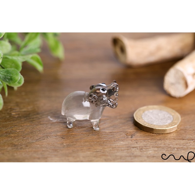 redchocol8® Tiny Handmade Little Glass Hippopotamus Grey Gloss Garden Decor