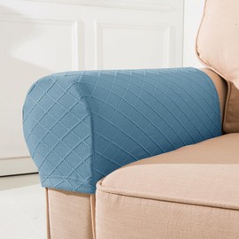 NEKOSUKI Arm Rest Covers, Set of 2 Stretch Diamond Pattern Armchair Couch Stretch Armrest Chair Covers for Furniture Protector, Anti-Slip Sofa Chair Arm Caps Spandex Polyester Slipcovers (Blue)
