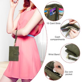 SNCCJ Women's Wallet in Short Format, Soft Leather Wallet with RFID Protection, Women's Purse with Plenty of Card Slots, olive green, Classic