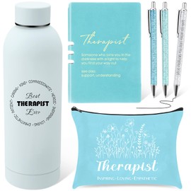 Marspark 6 Pcs Therapy Appreciation Gifts for Women, with Stainless Steel Water Bottle, Printed Bag, and Pen A5 Notebook Makeup Bag Set for Appreciation Gift Mental Healthy Psychology(Green)