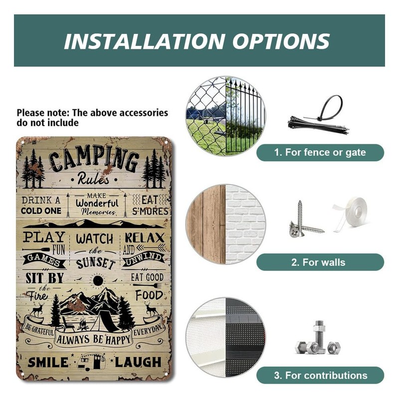 12 x 8 Inch Funny Camping Rules Sign Rustic Metal