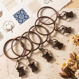 24 Pack Curtain Rings with Clips, 55mm (2.2") Inner Diameter fits up to 1.75" Diameter Rod, Heavy Duty Metal Drapery Rings, Rustproof Decorative Hanging Hooks, Antique Red Copper