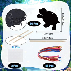 CRASPIRE 80pcs 20 Styles Sea Animals Scratch Paper Tropical Fish Ocean Whales Octopus Shark Rainbow Scratch Art Cards Creative for Fun Party Supplies DIY Crafts Pendant Kit Set With Ribbon Wood Sticks