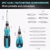 DURATECH 2PCs Ratcheting Screwdriver Set 12-in-1 Multi-bit Standard with Phillip