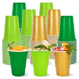 60 Pcs St. Patrick's Day Plastic Cups 16 Oz Drinking Cups Green Gold Disposable Cup for Irish Holiday Graduation Party Supplies