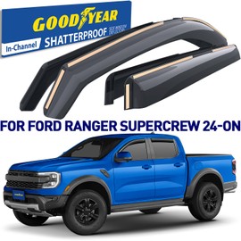Goodyear Shatterproof in-Channel Window Deflectors for Ford Ranger 2024-2026 SuperCrew, Rain Guards, Window Visors for Cars, Vent Deflector, Car Accessories, 4 pcs - GY008446