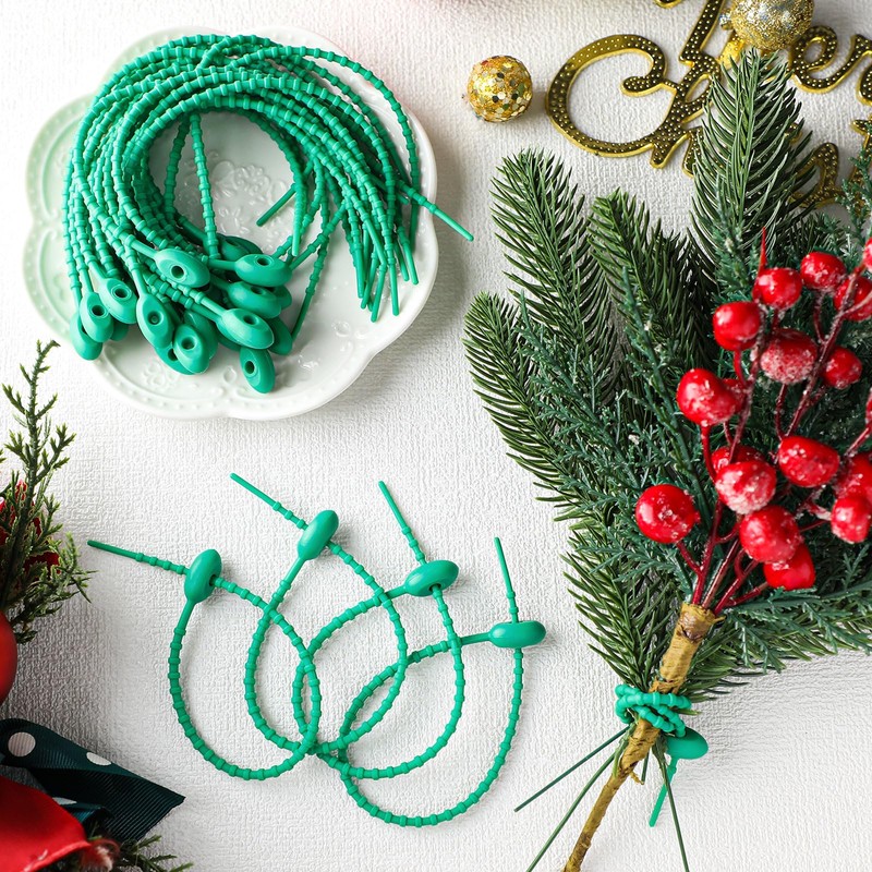 Roowest 100 Pcs Christmas Garland Ties 9'' Green Flexible Adjustable