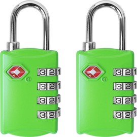 TSA Luggage Locks (2 Pack) - 4 Digit Combination Steel Padlocks - Approved Travel Lock for Suitcases & Baggage - Green