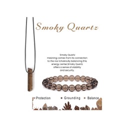Pingyongchang Calming Yoga Bracelets Necklace Set, Relaxation Crystal Stone Mantra Bracelets for Women, Natural Crystal Stone Birthday Gifts, Black Leather Necklace for Men-Smoky Quartz