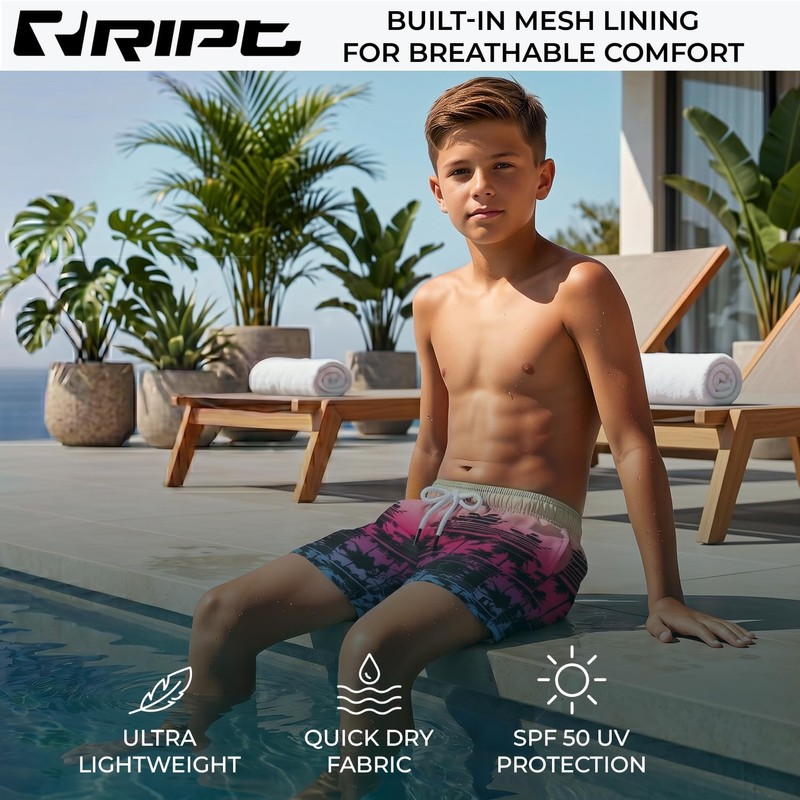 RIPT Costume Bambino Asciugatura Rapida – Boardshort con Rete Interna,