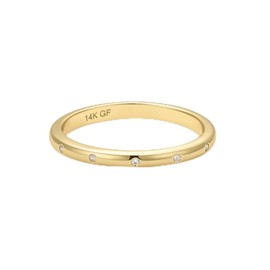 Aojun Fashion Classic 14K Gold Plated Cubic Zirconia Women Stacking Love Ring | Gold Eternity Band for Women | Best Gifts Valentine's Day, Plastic, Cubic Zirconia