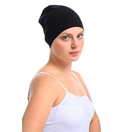 Bamboo and Cotton Cap for Chemo, Hair Loss, Sleep Cap Black