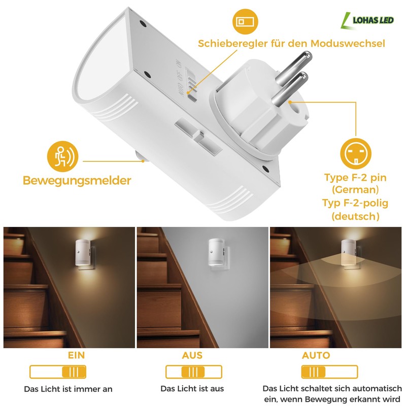 LOHAS-LED Night Light with Motion Sensor, Night Light Socket, Warm