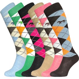 EQUESTRIAN SOCKS LADIES GIRLS KNEE HIGH ARGYLE DIAMOND HORSE RIDING SOCKS (6)