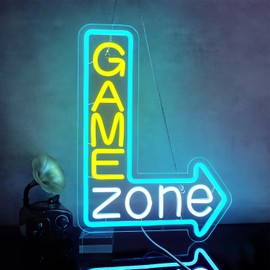 Looklight Game Zone Neon Sign Dimmable Gamer Light Advertisement Colourful Gaming LED Signs for Playroom Arrow Neon Gaming Signs for Boys Room, Teenage Room, Gaming Zone Gifts for Gamers