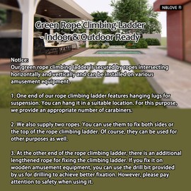 Green Rope Climbing Ladder - Indoor Climbing Net, Outdoor Cargo Webbing Net, 100% Polyester Fiber Rope Ladder, with Installation Drill Bit and Binding Rope. (Set2: 5V * 10H (90" L * 36" W))