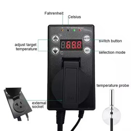 Digital Temperature Controller for Seed Germination, Reptiles, and greenhouses; Supports Heating or Cooling.42-108°F, 15A ,1500W