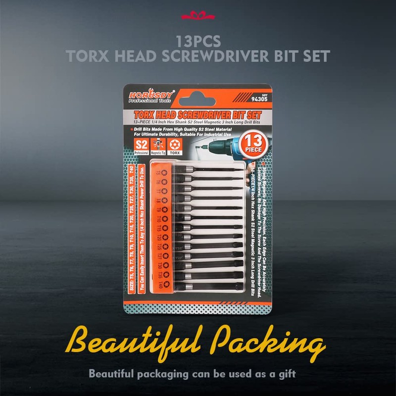 13-Piece Impact Rated 3" Security Torx Bit Set for 1/4”Screwdriver,
