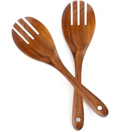 Teak Wooden Spork Pack of 2, Teak Wood Salad Servers Fork, Teak Wooden Salad Fork for Cooking & Serving