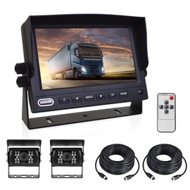 Backup Camera System 7 Inch IPS HD Monitor+Reverse Waterproof 170°View Angle 18IR Night Vision RV Back up Camera System Kit for RV/Bus/Pickup/Van/Truck/Trailer(9-35V) (1 Monitor+2 Cameras)