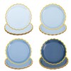 AimFun Dusty Blue Scalloped Party Plates Gold Foil Border Paper