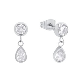 Amor Stud Earrings for Women, Stainless Steel, Synthetic Zirconia, Stainless Steel, Cubic Zirconia