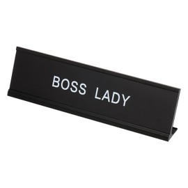 PATIKIL Funny Nameplate, 8"x2" Novelty Desk Sign Plaque Aluminum Desk Name Plate with Base for Office, Black White (Lady)