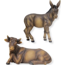 FADEDA 2 x ox and donkey, height: 16 cm, hand-painted, detailed nativity figures, Christmas table decoration, nativity accessories
