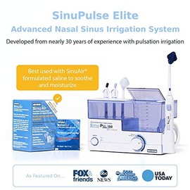 SinuPulse Elite Sistema avanzado de riego nasal, alivio de la congestión nasal pulsante y máquina de enjuague sinusal con 90 paquetes SinuAir, punta d