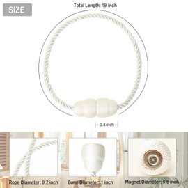Contoeey Magnetic Curtain Tiebacks Rope Tie Backs 2 Pack Curtains Holders for Drapes Decorative Window Holdbacks, White