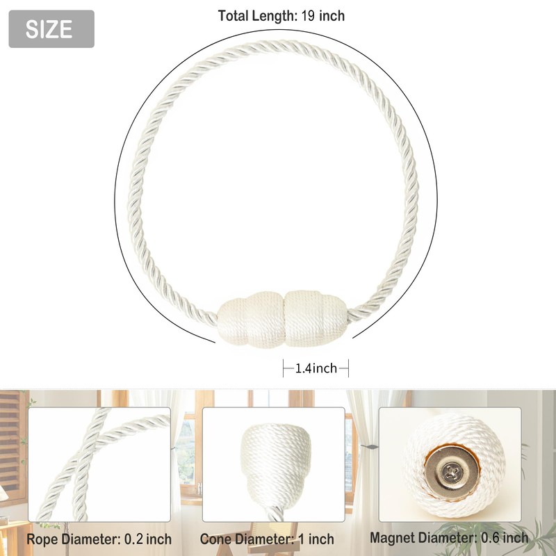 Contoeey Magnetic Curtain Tiebacks Rope Tie Backs 2 Pack Curtains