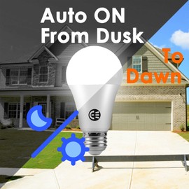 EdisonPar Dusk to Dawn A19 LED Light Bulb, 100W Equivalent, Efficient 14W, 1600 Lumens, Automatic On/Off Sensor for Outdoor, E26 Medium Base, Frosted, 5000K, Daylight - (Pack of 8)