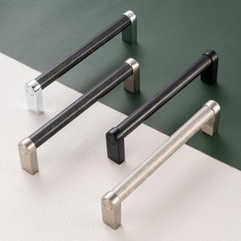 BEROSSA Black and Nickel Cabinet Pulls, Knurled Bar Cabinet Handles, 5 Inch Screw Spacing, Pack of 10 | Solid Hardware for Kitchen Door Bedroom Dresser Drawer Bathroom Vanity Furniture 3011