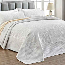 Qucover Alaska King Bedspread 132x 120, Solid White Oversized King Bedspread, 3 Piece Soft MicrofiberLightweight Oversized King Quilts Bedding Set, with Pillow Shams, Quilting Paisley Pattern, White