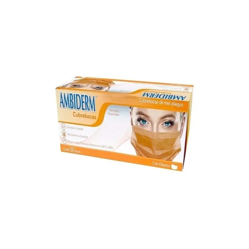 Cubreboca Econoply 3 Pliegues Ambiderm Colorfull Caja C/50 Color Naranja