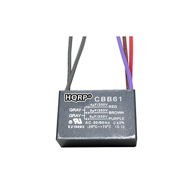 HQRP Ceiling Fan Capacitor CBB61 4uf+5uf+6uf 5-Wire plus HQRP Coaster