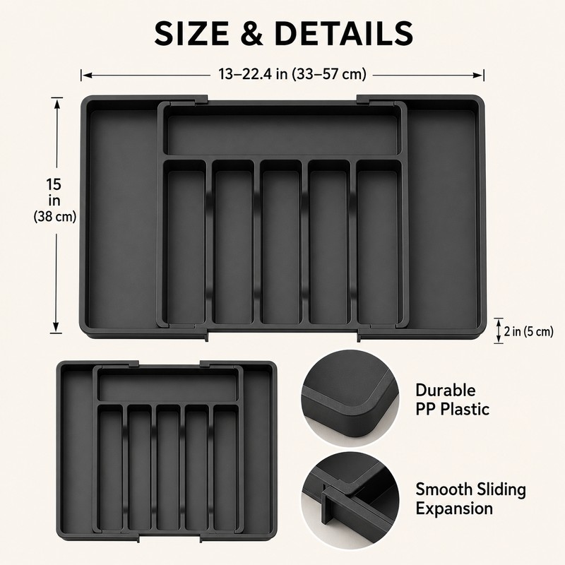 Expandable Silverware Drawer Organizer Tray, BPA-Free PP