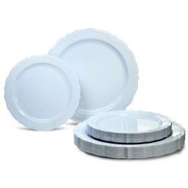 " OCCASIONS " 240 Plates Pack,(120 Guests) Vintage Wedding Party Disposable Plastic Plates Set -120 x 10'' Dinner + 120 x 7.5'' Salad/Dessert (Verona Blue)