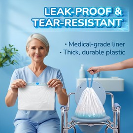 60 Packs Commode Liners With 60 Absorbent Pads, Leak-Proof Disposable Toilet Bags for Adults, Fits All Bedside Toilet Chairs Bucket, Portable Potty Liners for Home Medical Use, No Mess Cleanup