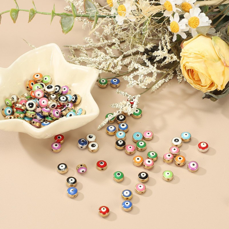 PATIKIL 8mm Evil Eye Beads, 100 Pcs Flat Round Turkish