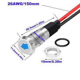 RUNCCI-YUN 1 x 12 V/24 V Round Metal Waterproof Signal Light LED Indicator Light, 8 mm Plate Mounting, DC LED Indicator Light, Dash Warning Light, Indicator Light with 26 AWG 150 mm (Single Arrow),