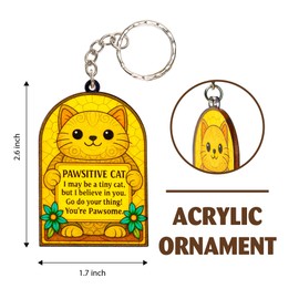 Rusaten Positive Cat Suncatcher Keychain Inspirational Gifts For Women Men, Positive Cat Gifts For Women, Birthday Valentine Emotional Support Gift For Teacher, Mom, Dad, Daughter, Friend, Coworker