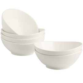 Centyque 6.5 Inch White Ceramic Cereal Bowls - 13 oz, Set of 6 Oval Dessert Bowls for Ice Cream, Snacks, Pasta, and Salad, Microwave & Dishwasher Safe, Perfect for Garden Tea Parties, Large
