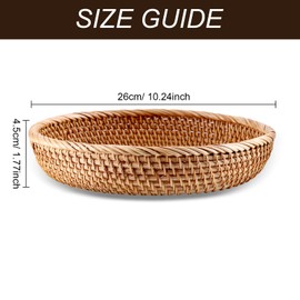Hand-Woven Rattan Key Basket, Round Rattan Key Tray for Entryway Table, 11.8“ Large Rattan Basket Centerpiece Tray, Handmade Key Bowl Decorative Serving Tray for Coffee Table Home, Fruit Basket