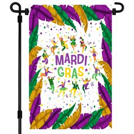Festicreamy Mardi Gras Garden Flag - 12"x18" Double Sided Mardi Gras Flag Party Decoration Welcome New Orleans Carnival Yard Outdoor Decoration for an Unforgettable Celebration