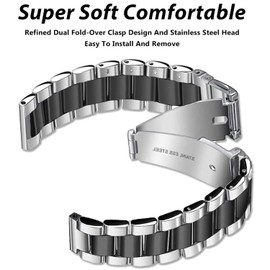 Giaogor Bands Compatible with Fossil Gen 6 Smartwatch Band Solid Stainless Steel Metal Band for Fossil Gen 6 42mm / 44mm Smartwatch (Silver-Black, MEN-44MM)